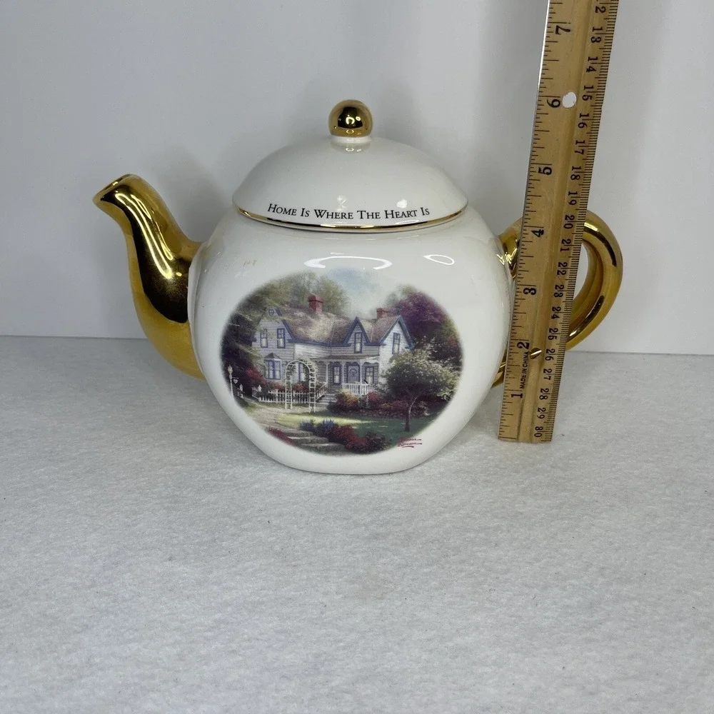 Vintage Thomas Kincade Porcelain Tea Pot Teleflora Gift Home Is‎ Where The Heart
